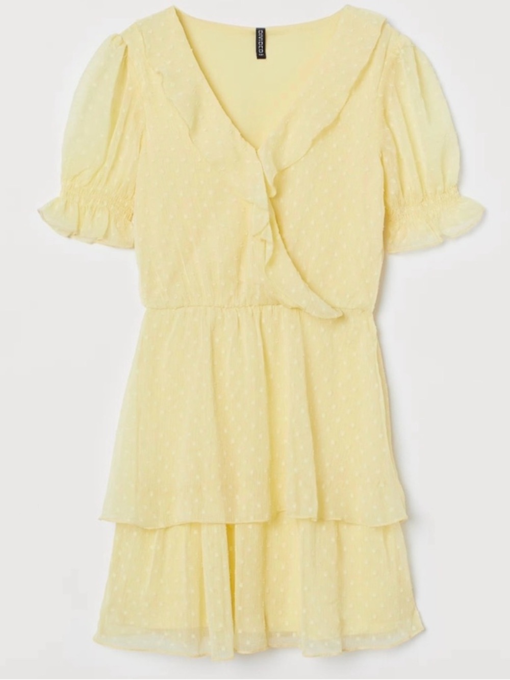 H&M DIVIDED Yellow Ruffle Tiered Wrap Dress SIZE S